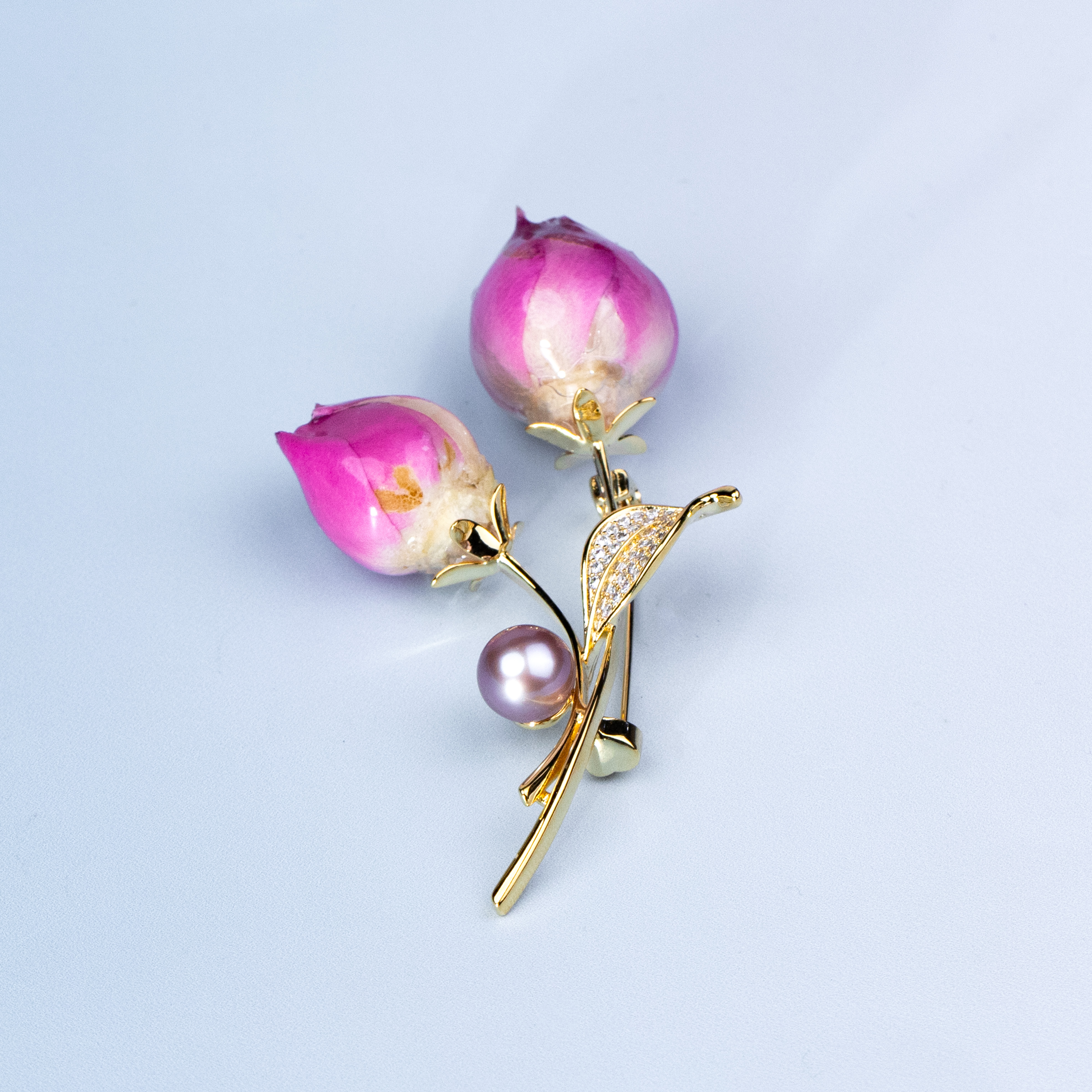 ANGEPERLE/天使之泪淡水珍珠玫瑰花胸针8-9mm