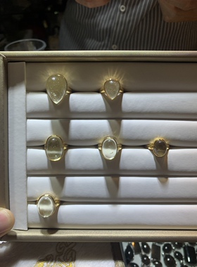 利比亚黄金陨石蛋面水滴925银镀金镶嵌高端大气戒指女小众手工雕