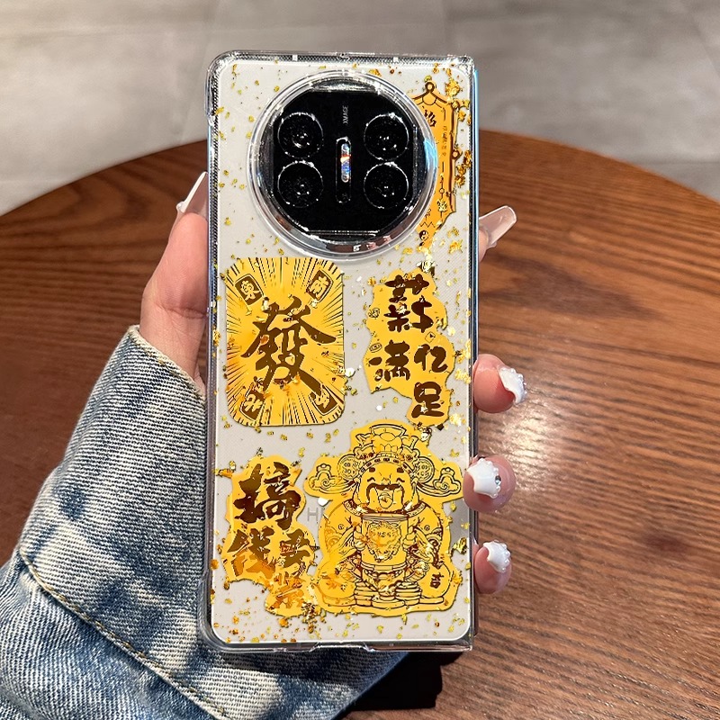 适用华为matex5手机壳新款高级感中国风财神爷matex6全包防摔x5透明x3典藏版折叠屏保护套搞钱要紧外女款