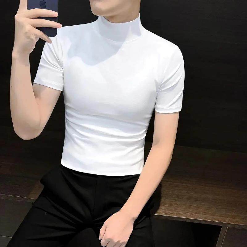 路威尔半高领短袖t恤男秋季高级感男装西装内搭男士打底衫