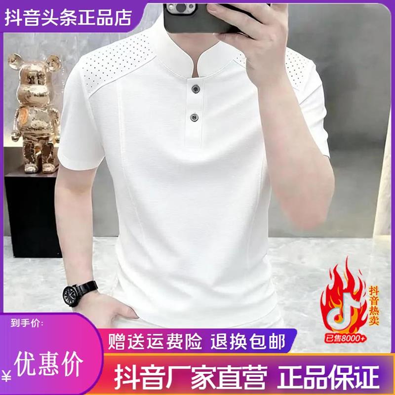 互顺轻奢专柜品质夏季新款立领短袖T恤男士时尚潮流帅气半袖体恤
