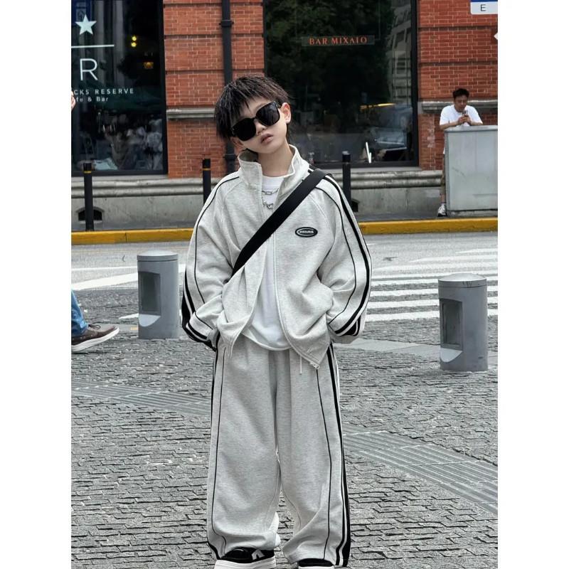 麦多多童装优选男童秋装套L装儿童立领开衫卫衣卫裤运动休闲两件