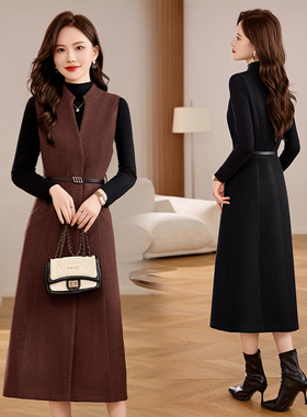 2025新款轻奢风两件套女冬季V领马甲显瘦气质通勤中长款收腰套装