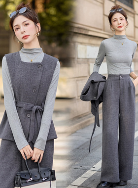 极简风西装马甲阔腿裤套装女2025冬季气质显瘦通勤三件套