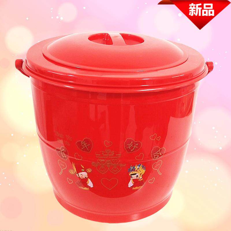 结婚用品红色喜字痰盂加盖塑料夜壶喜庆新人嫁妆高脚耐摔便盆尿桶