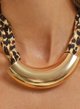 跨境秋冬时尚豹纹项链个性ins风