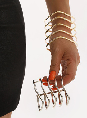 跨境夸张金属手环个性V条纹开口