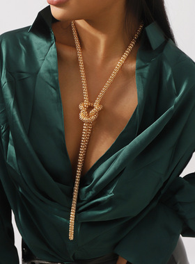 欧美跨境简约Y形几何线性项链 个性打结流苏性感时尚颈链女配饰女