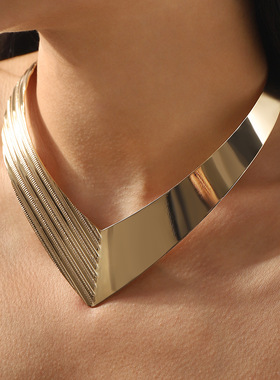 跨境纹理雕刻金属项圈女时尚个性