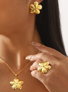 N12182跨境欧美简约花朵吊坠项链