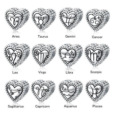 新款爱心十二星座纯银珠子欧美时尚925银配件串珠手链饰品