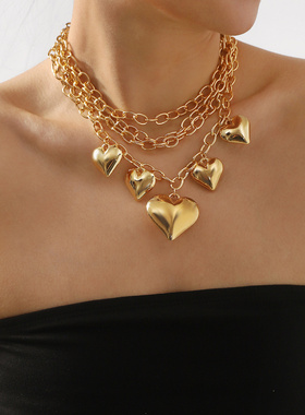 欧美跨境嘻哈金属风爱心吊坠链条