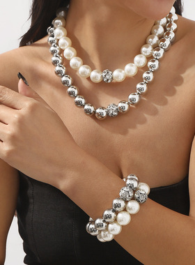 个性新款复古简约仿珍珠串珠手链项链 轻奢小众气质多层叠戴配饰