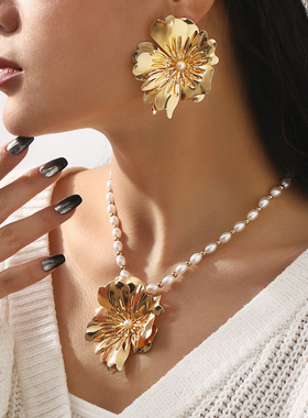 N12265欧美跨境饰品夸张金属大花