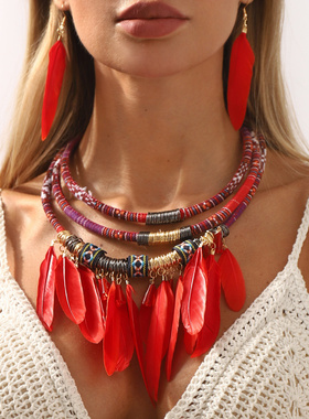 跨境波西米亚民族风手工编织羽毛