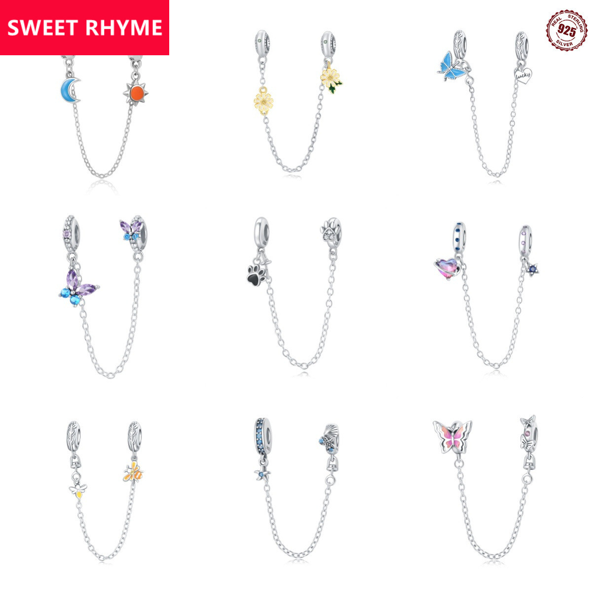 2024新款925纯银小众高级感太阳月亮爱心安全链 DIY手链饰品配件