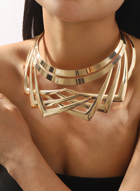跨境个性不规则几何金属多层项圈