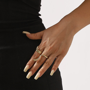 跨境外贸创意设计感街头潮流金属质感异形蛇连指戒指饰品女首饰