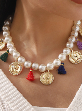 欧美风新款气质仿珍珠女王人像浮