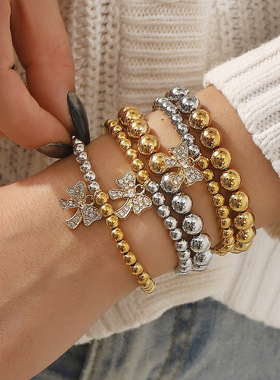 欧美跨境创意小众拼色手串套装 个性蝴蝶镶钻吊坠串珠高端手链女