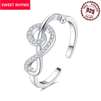 跨境热卖款S925纯银音符开口戒指