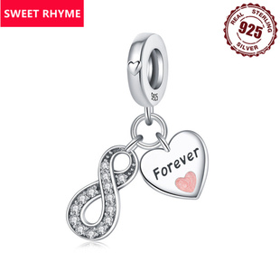 S925纯银无限永恒爱心吊坠串珠DIY手链配饰吊坠项链挂件批发爆款