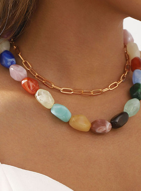 欧美夏日多巴胺树脂串珠高端项链 设计感小众彩色手工叠戴choker