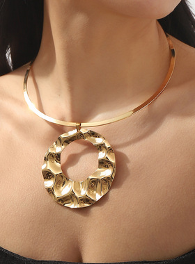 欧美金属风小众个性几何褶皱吊坠