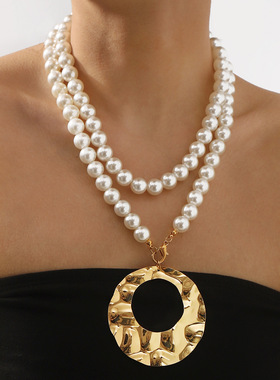 欧美风时尚潮流珍珠多层项链法式