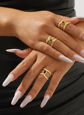 跨境热销不锈钢镶钻镂空交叉戒指