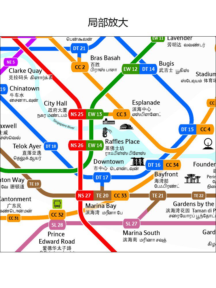 新加坡地铁线路图（中英对照）外现代装饰画