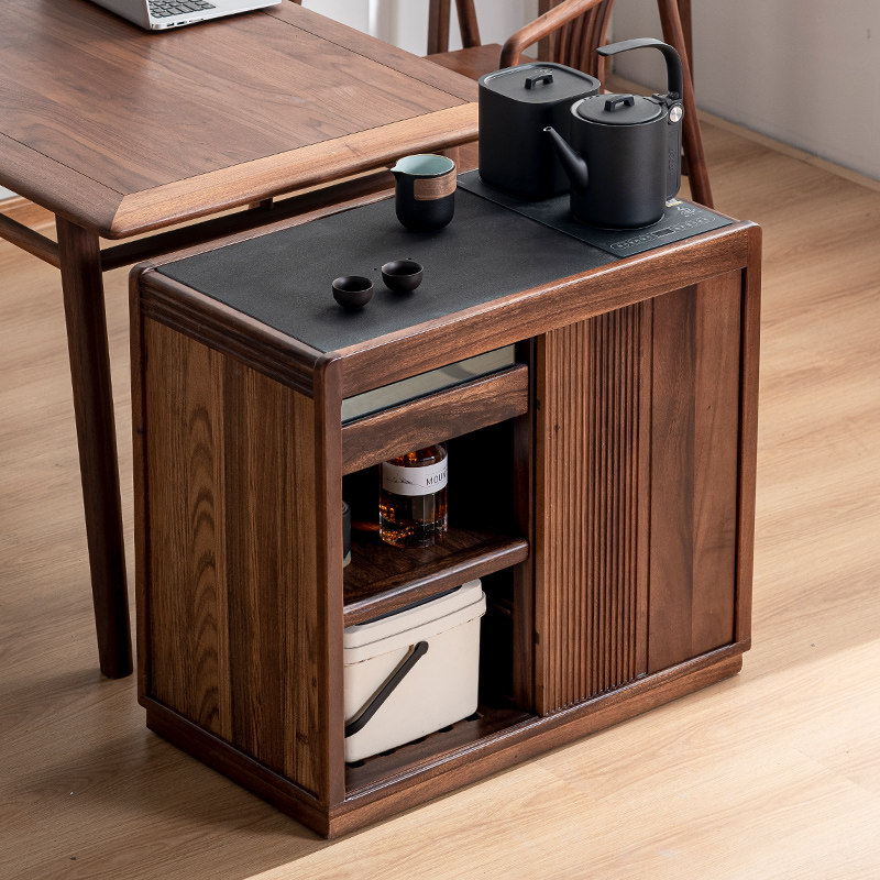 北美黑胡桃移动茶水柜实木边柜小型家用茶几烧水壶一体茶台小茶桌