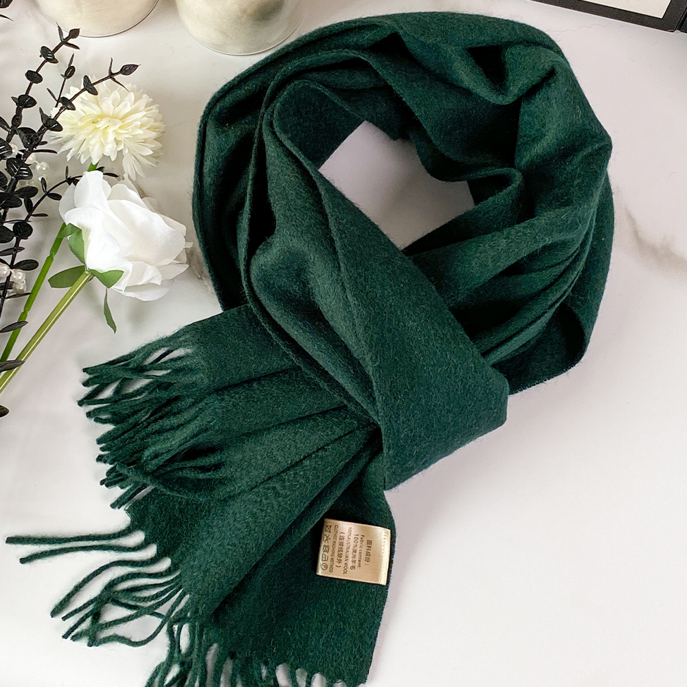 澳洲100%羊毛围巾秋冬情侣学生百搭保深绿色wool围脖男女生日礼物