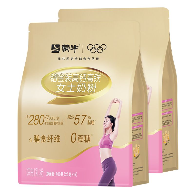 蒙牛铂金装高钙高铁女士奶粉400克袋装16条独立包装营养早餐冲饮