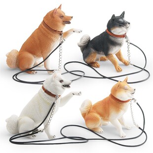 儿童仿真叛逆的柴犬坐姿带牵引绳西巴犬宠物狗狗动物模型摆件玩具