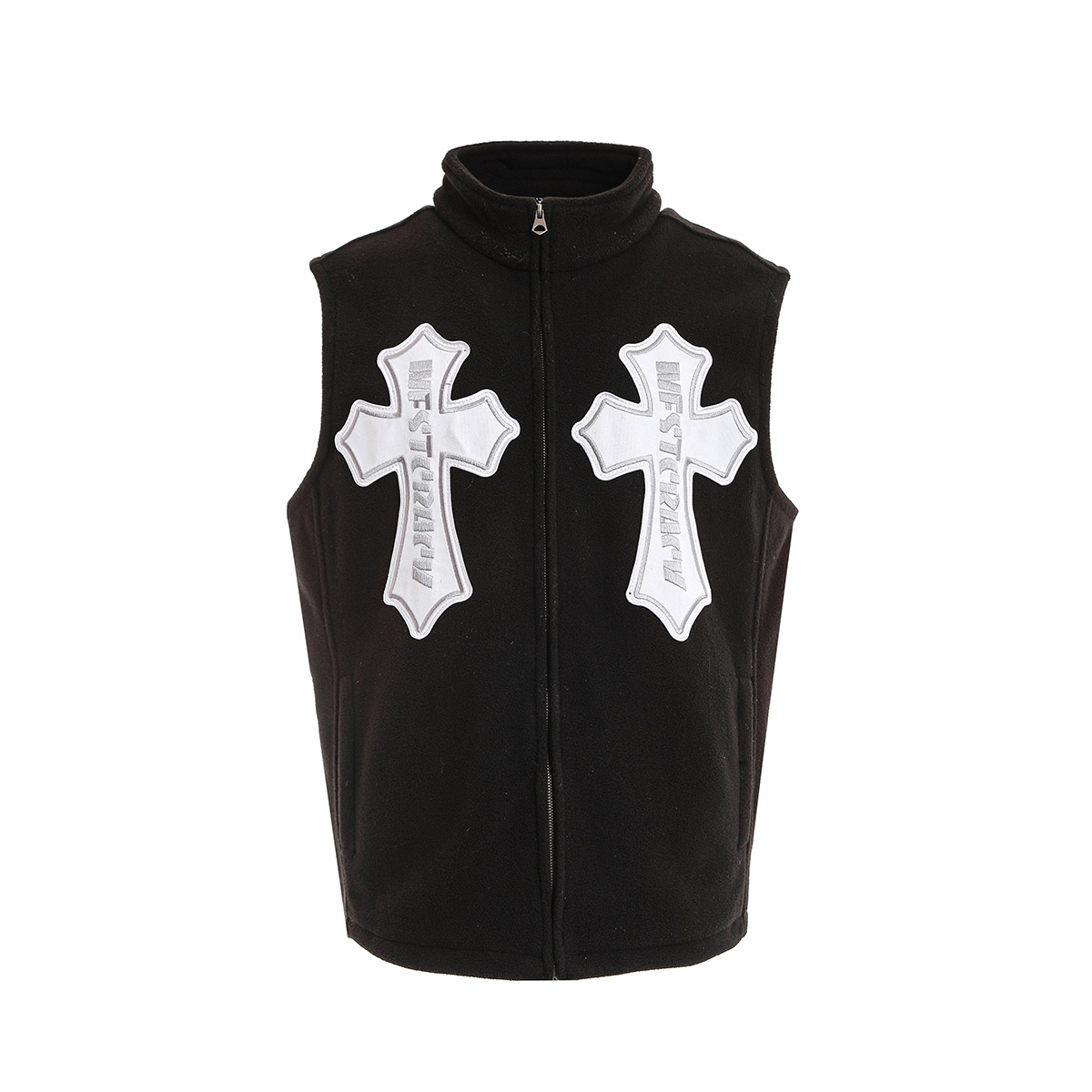 新款十字架印花立领背心男女同款潮流街头无袖外套 NE093090670