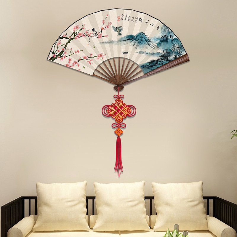 中国风古风扇子墙贴纸贴画卧室房间装饰电视背景墙面布置墙纸自粘