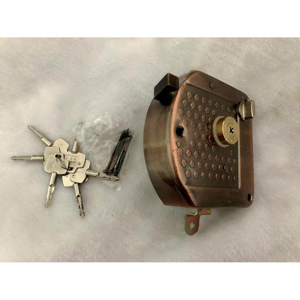 老式防盗门入户外装门锁三孔机械十字锁芯一体带钥匙大块红古铜色