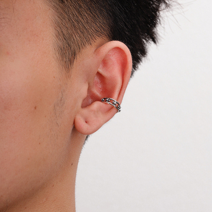 K罗做旧耳骨夹男生925纯银复古嘻哈无耳洞小众设计高级感耳夹