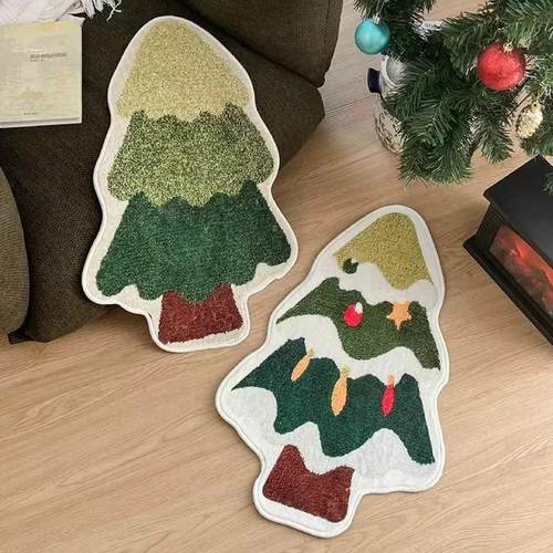 圣诞树地毯圣诞节装饰床边毯家用客厅耐磨茶几垫创意浴室吸水脚垫