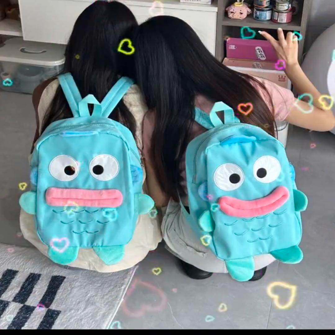 2025新款日系小丑鱼卡通大嘴鱼双肩包丑萌蓝色大容量背包男女同款