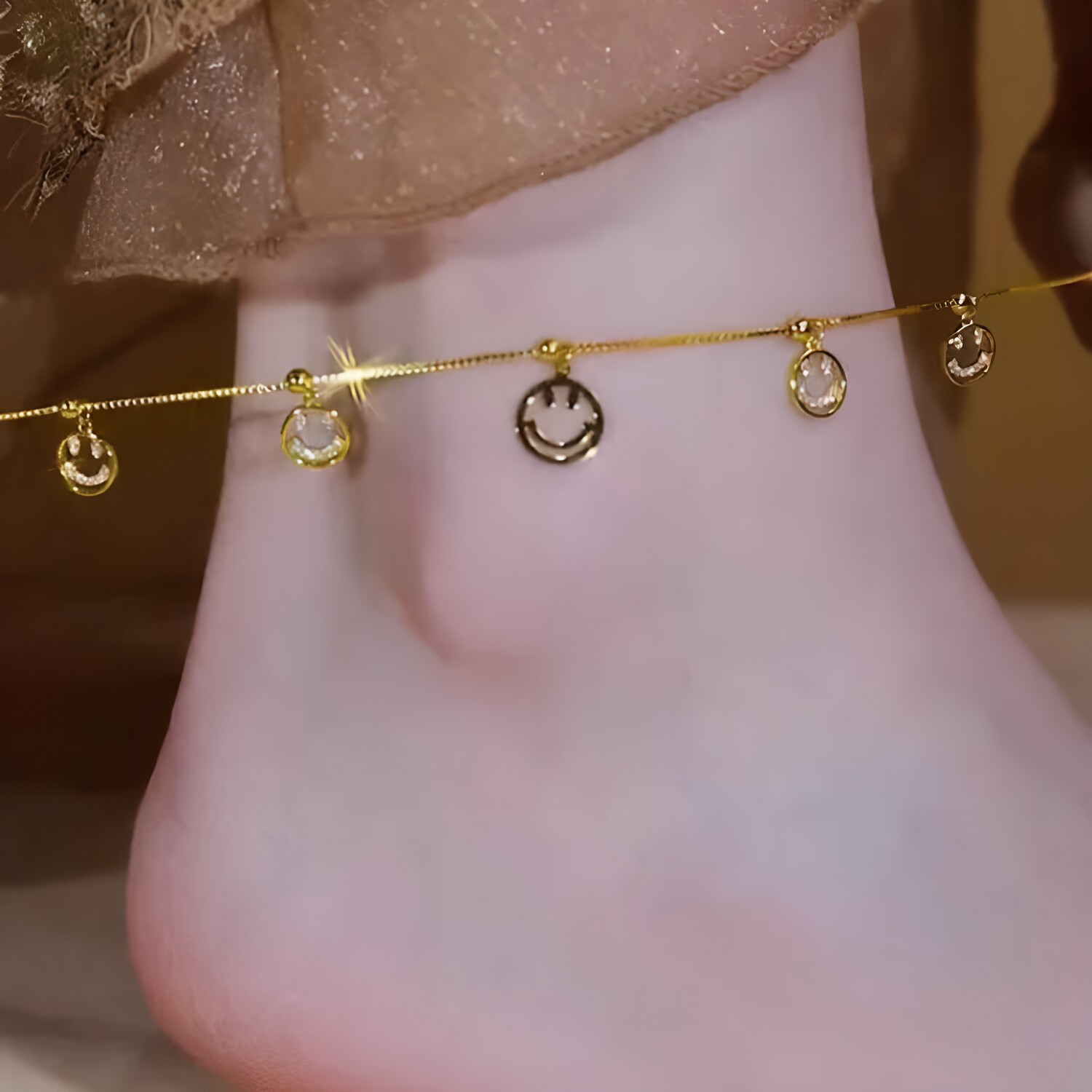 小众冷淡金色笑脸脚链气质女款