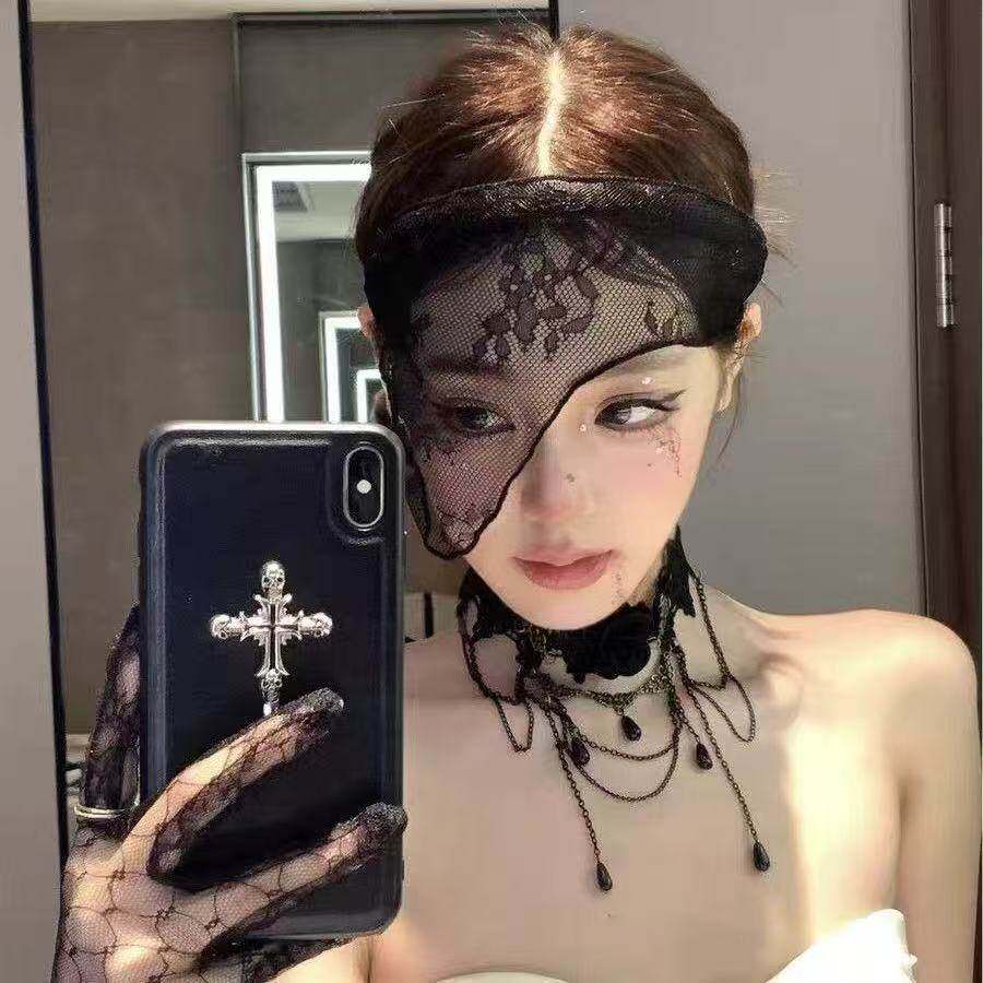 网红蕾丝半遮脸面罩发箍