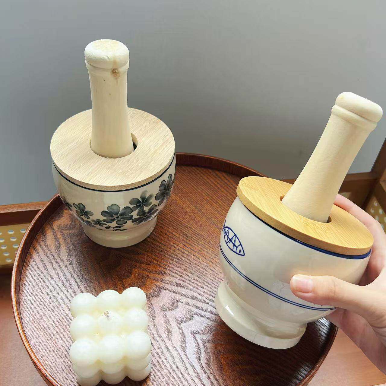 陶瓷捣蒜罐研磨器蒜泥厨房专用捣蒜器蒜臼擂辣椒擂钵捣药罐手动款