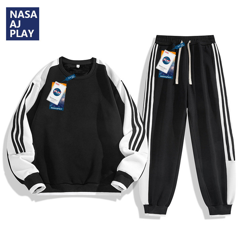 NASA 공동 브랜드 스웨트 셔츠 정장 남성용 2024 봄 신작 트렌디 일본 중학생 캐주얼 스포츠웨어 세트