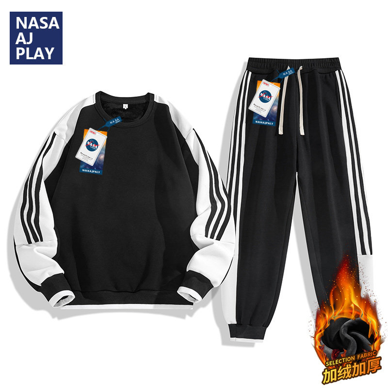 NASA 공동 브랜드 스웨트 셔츠 정장 남성용 2024 봄 신작 트렌디 일본 중학생 캐주얼 스포츠웨어 세트