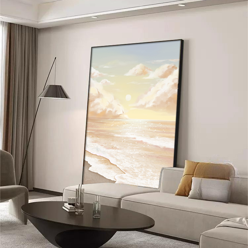 奶油风海景沙滩客厅沙发背景墙装饰画大幅落地画玄关走廊过道挂画