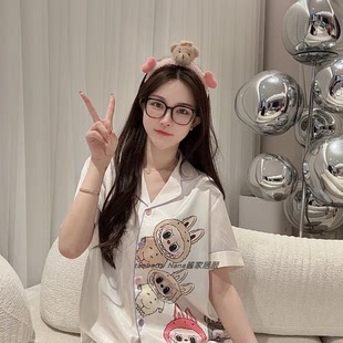 卡通家居服夏天 冰丝睡衣女款 2025新款 卡通柔软丝绸拉布布短袖 短裤