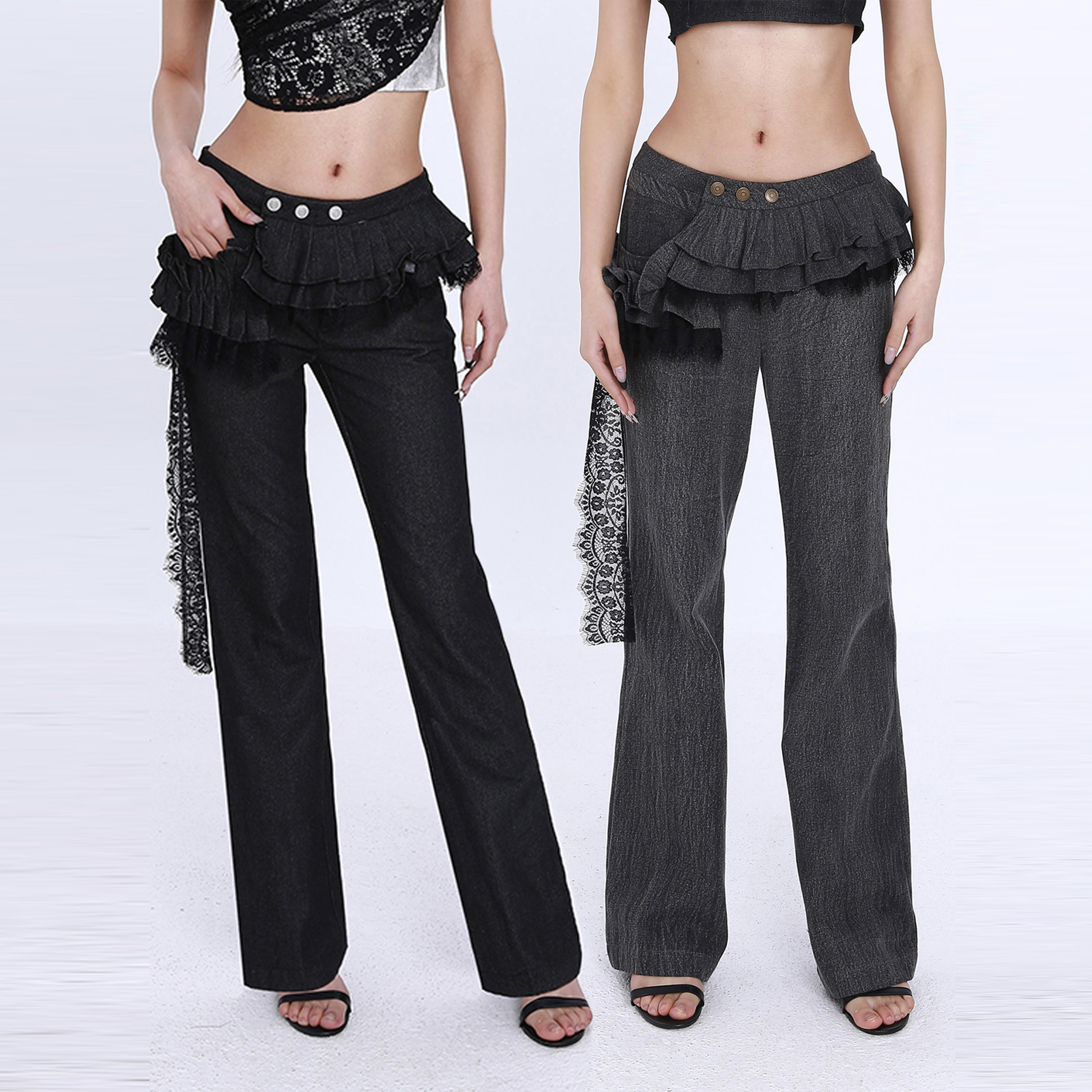 25新款牛仔屁帘裙裤微喇裤