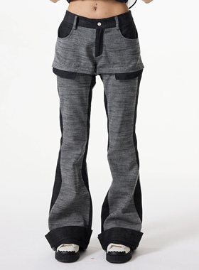 Linyi Li秋冬25新款2-in-1二合一可拆卸微喇抓毛牛仔裤显瘦长裤女